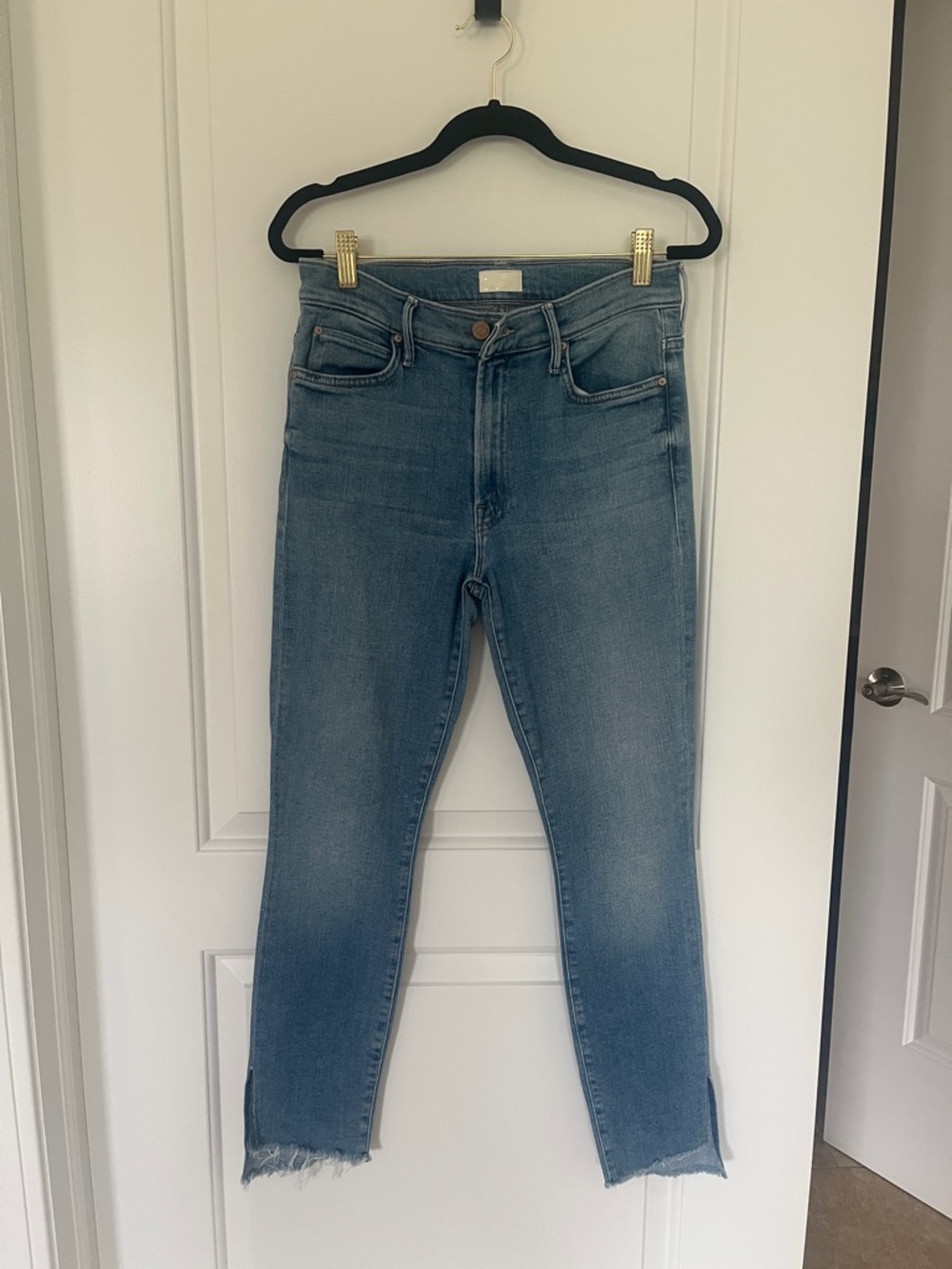 MOTHER Women's Mid Blue High-Rise Slim Jeans